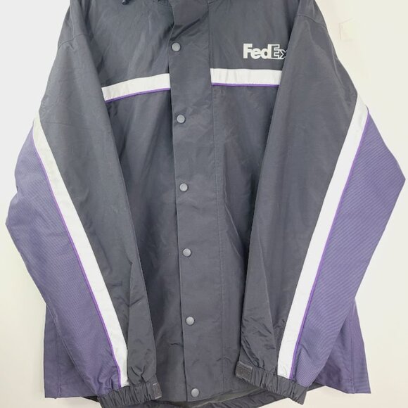 Fed Ex Men's Black Purple Herman Reflective Long Sleeve Hooded Rain Jacket Sz XL - Picture 2 of 7